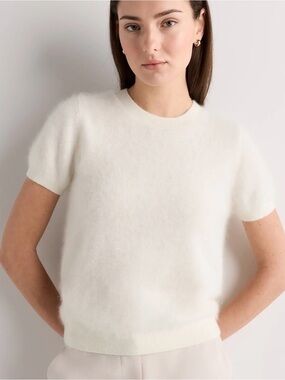 NWT Quince 100% cashmere brushed top tee sweater knit ivory cream Sz XS
